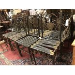 A French gilt metal and wrought steel bench and chairs made from French armory dating from the