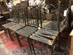 A French gilt metal and wrought steel bench and chairs made from French armory dating from the