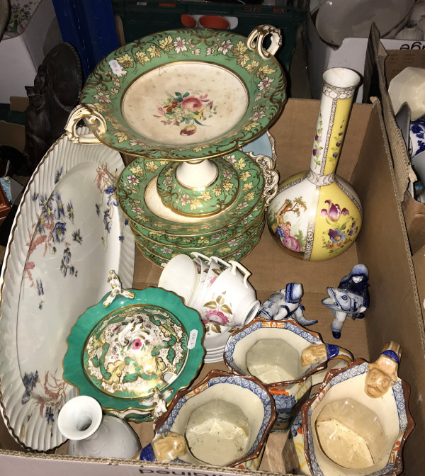 A collection of 19th Century and later decorative china wares to include a Dresden vase and a set