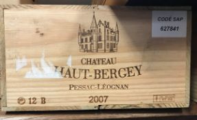 Twelve bottles Château Haut-Bergey Pessac-Léognan 2007 (OWC)