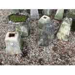 Six various staddle stone bases and one top