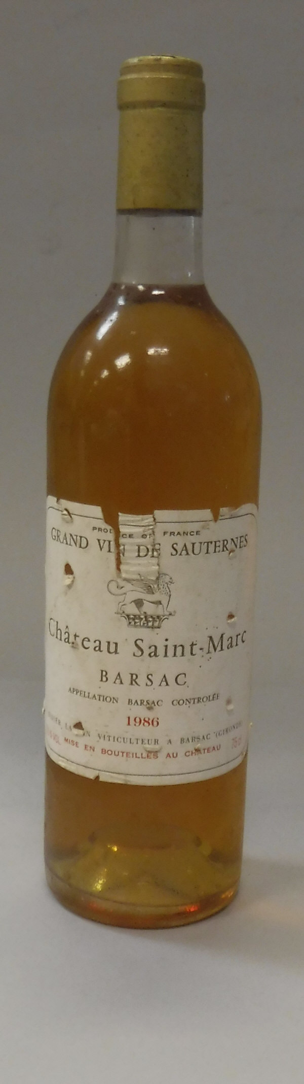 One bottle Château Saint-Marc Barsac Grand Vin De Sauternes 1986