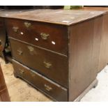 A 18th Century oak mule chest of small proportions the rising lid above two dummy drawers and a