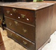 A 18th Century oak mule chest of small proportions the rising lid above two dummy drawers and a
