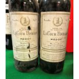 Two bottles La Cour Pavillon Médoc 1975 and two bottles Fonset-Lacour Bordeaux Barton & Guestier