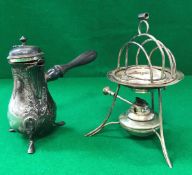 A silver four section toast warmer (one rail missing) and a silver baluster shaped cafe au lait pot