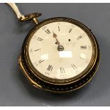 An 18th Century simulated pair cased pocket watch, the outer case with pique work tortoiseshell,