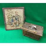 A small vintage basket containing various corks together with a 19th Century blotter with leather