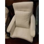 A Victorian white upholstered button back armchair