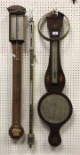 A Victorian mahogany and inlaid barometer / thermometer, a brass barometer inscribed "L.
