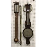 A Victorian mahogany and inlaid barometer / thermometer, a brass barometer inscribed "L.