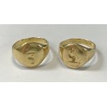 Two 18 carat gold signet rings, each set with the fox mask of the Todd family, 12.