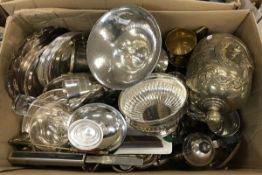 A box of various plated wares to include plates, sauceboats, mugs, hot water jugs, cream jugs,