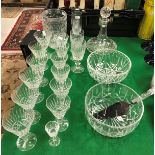 A set of six Waterford "Tremare" red and white wine glasses, together with a ship's decanter,