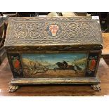 A 19th Century Arts & Crafts casket of Gothic style with gesso scrolling foliate decoration,