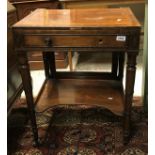 A late Regency mahogany work table with pop up mirror back (plate missing),