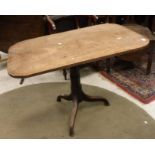 A 19th Century mahogany tilt top table with rectangular top raised on pedestal column to tripod