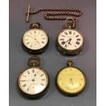 A leather jewellery containing four various pocket watches,