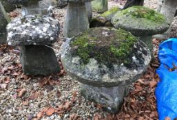 Three various staddle stones with tops