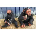 A pair of painted concrete Chimpanzees
