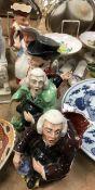 Two 19th Century Staffordshire character jugs as "The Night Watchman", one in green jacket,