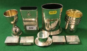 An Asprey silver pen stand, double-sided egg cup,