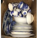 A box containing assorted 19th Century and later blue and white decorative china wares