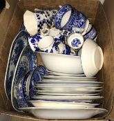 A box containing assorted 19th Century and later blue and white decorative china wares