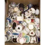 A box of various china, soapstone and other trinket boxes,