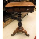 A Victorian mahogany sewing table on single pedestal to tripod base