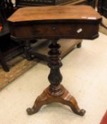 A Victorian mahogany sewing table on single pedestal to tripod base
