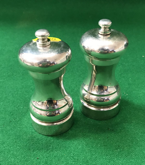 A set of four silver pepper grinders "Peter Piper" by Park Green (by M C Hersey & Son Limited,