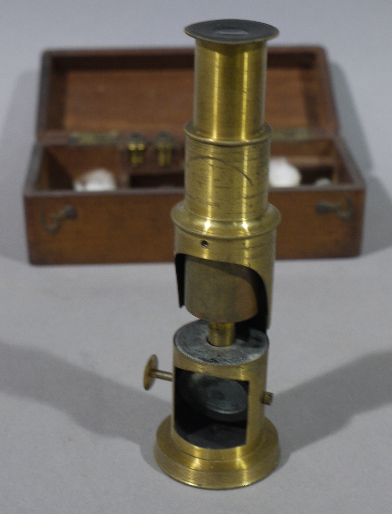 A Victorian brass monocular in mahogany fitted case - Image 2 of 3