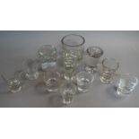 Various late 19th century Penny Licks and shot glasses including 1d and 2d double glass,