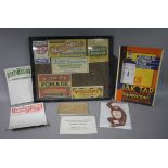 Quantity of vintage advertising items to include 'Jaktar' disinfectant counter sign, 38cm x 25.