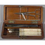 An early Victorian postmortem set circa 1840, comprising six scalpels, tweezers, scissors,