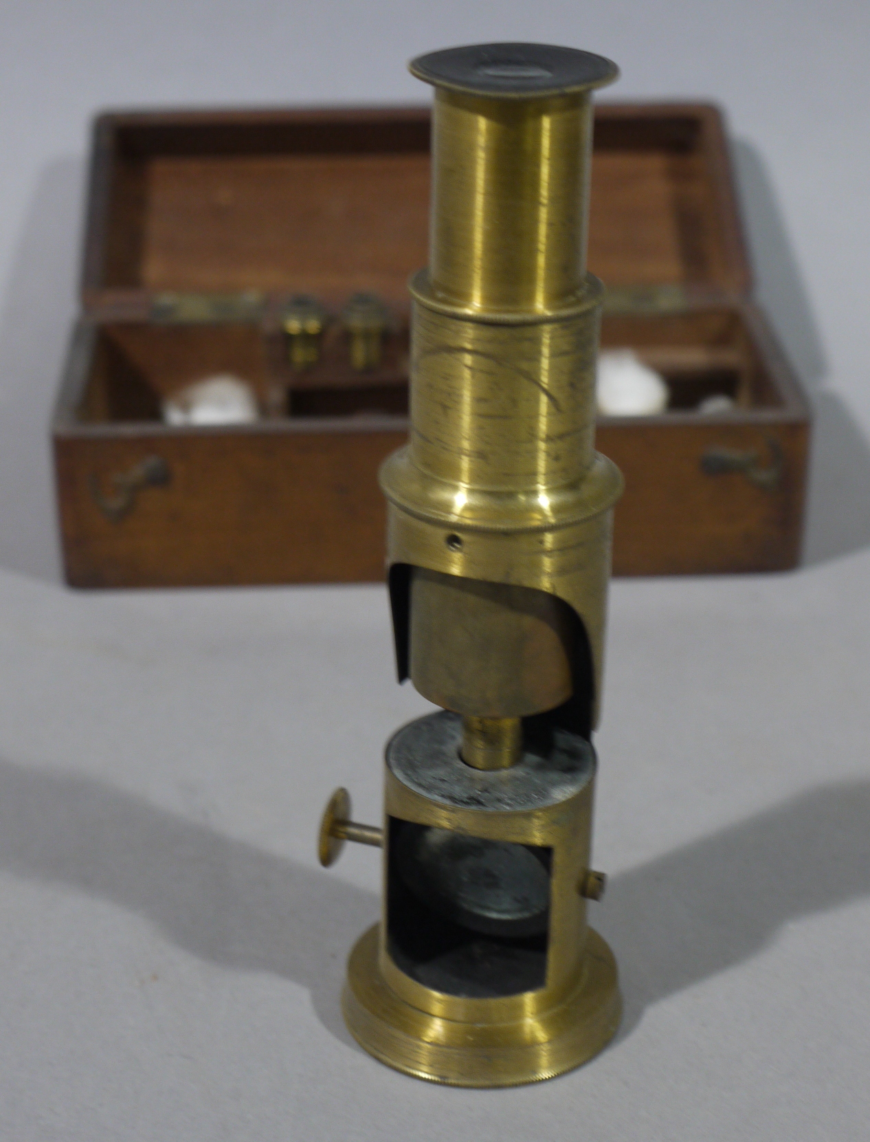 A Victorian brass monocular in mahogany fitted case - Image 3 of 3