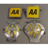 Two vintage chromium plated AA badges, numbered OW76182 and 2C72972,