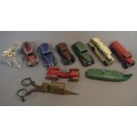 Small quantity of Meccano Ltd Dinky Toys to include: Auto Union Car, Oldsmobile, Petrol Tanker,