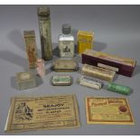 Vintage pharmacy items in original packages, bottles and tins to include Dr Bengue's Ethyl Chloride,