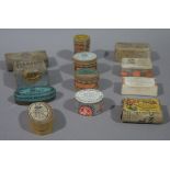 Vintage pharmacy packaging including Atoms of Health, Celebrated Lumbago Pills,