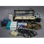 A miscellaneous collection of 16mm film paraphernalia to include header tapes, cleaning solutions,