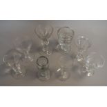 Eight various 19th century wines with plain and chamfered conical bowls,