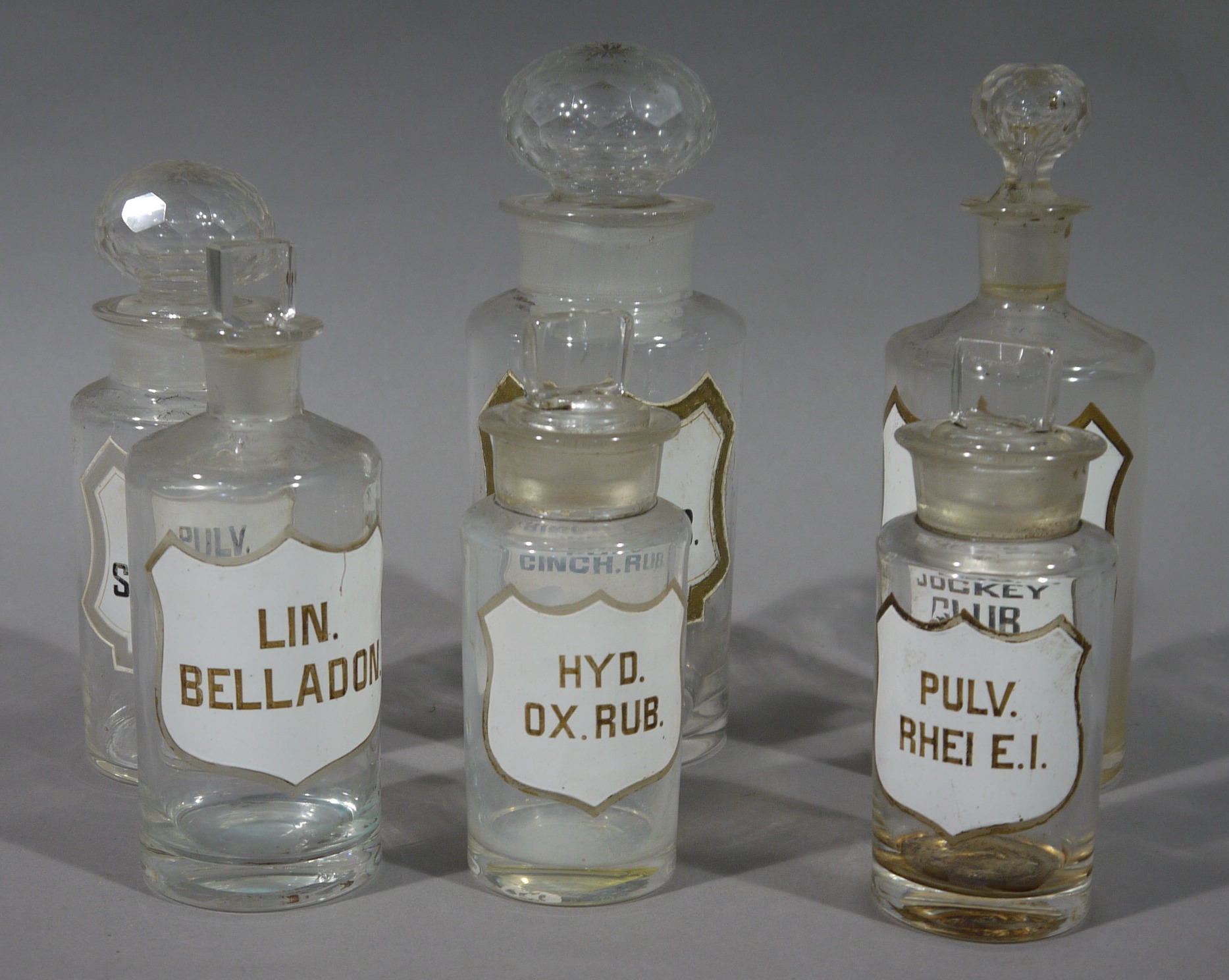 Six 19th century clear glass pharmacy bottles, cylindrical, - Image 2 of 2
