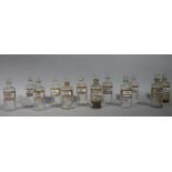 A set of twelve late 19th/early 20th century clear glass pharmacy bottles, cylindrical,
