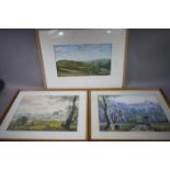 A 20th century colour lithograph of a moorland Yorkshire landscape with sheep grazing on the upper