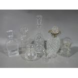 A silver lipped decanter and stopper, a silver rimmed pickle jar and stopper,