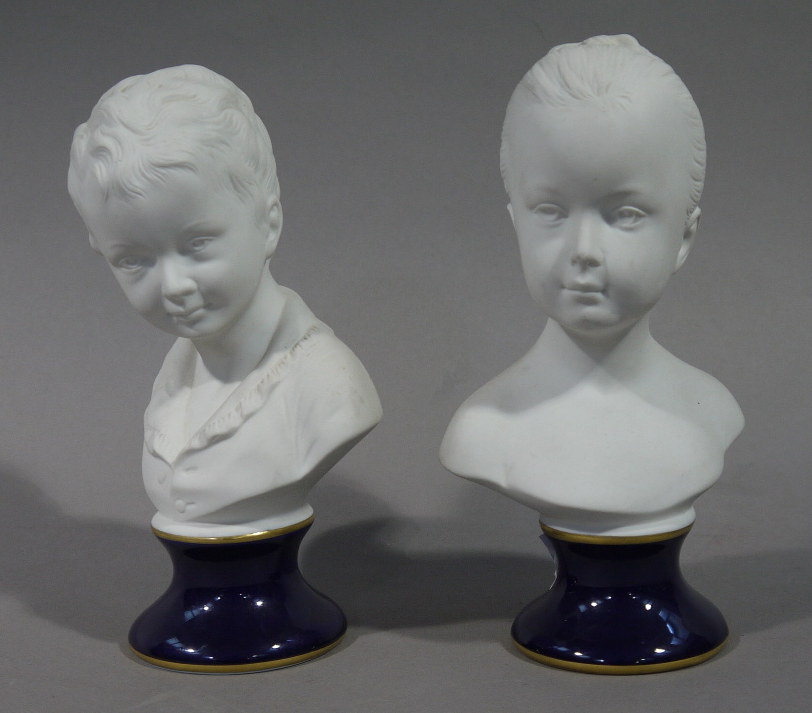 A pair of German porcelain bisque busts by Unterweissbach, - Image 2 of 3