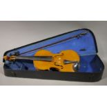 A violin, the two piece back of medium curl, the table of narrow to medium grain,