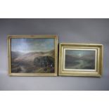 A moonlit lakeland scene, oil, unsigned together with a pheasant shoot,